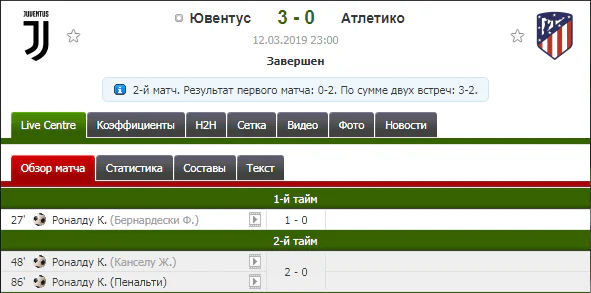 Точный счет (1 тайм / матч)